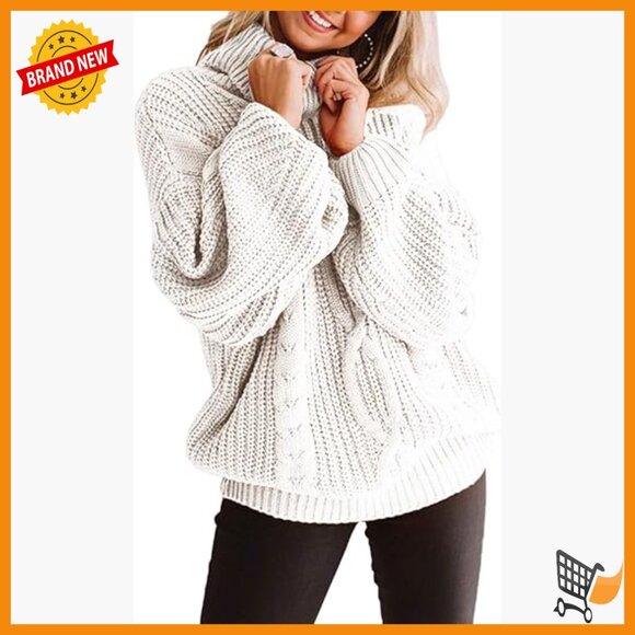 Plus Size Chunky Cable Knit Turtleneck Sweater Oversized Pullover Casual